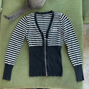 Vintage Guess Black and White Striped V-Neck Sweater
